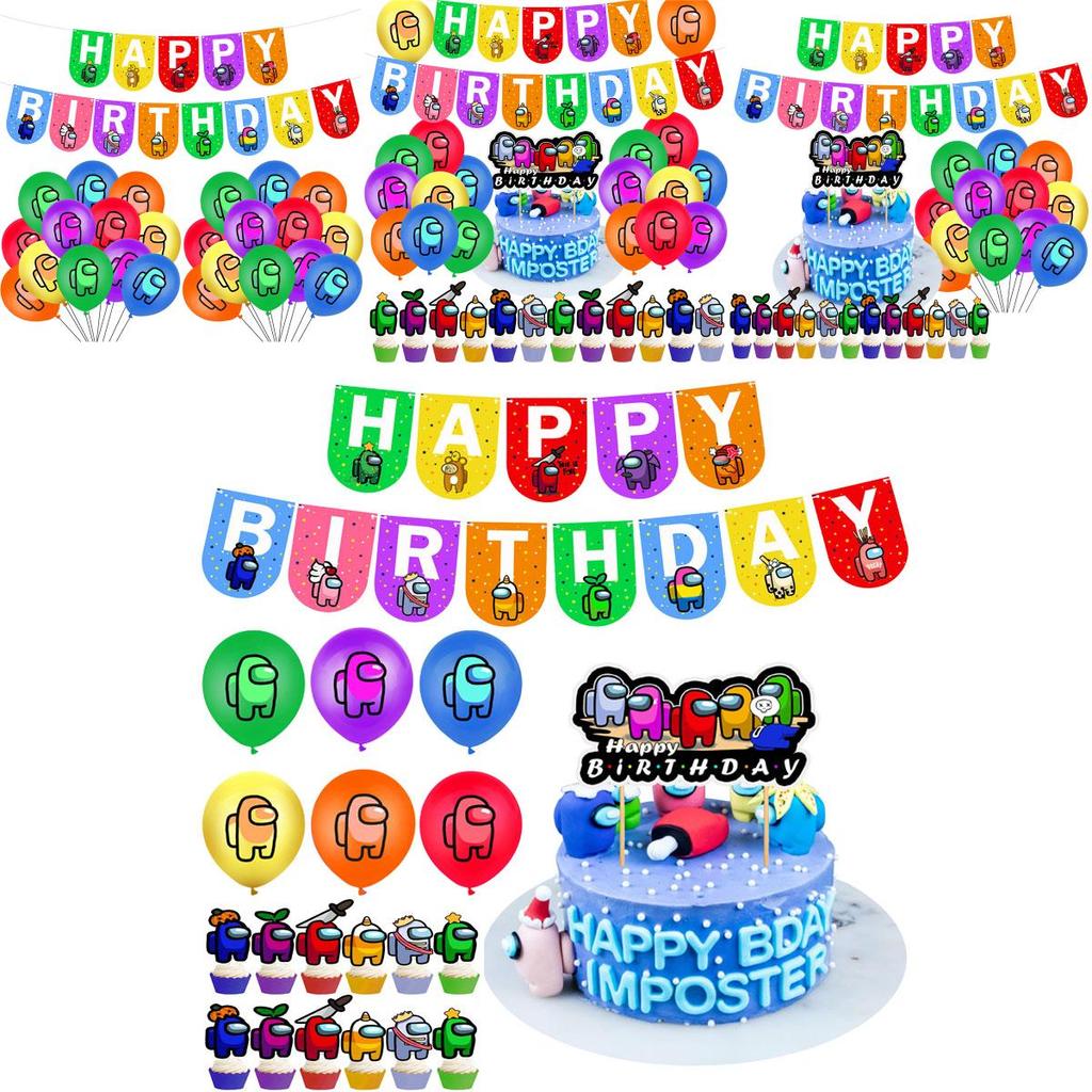 Cake Balloon Game Cupcake Topper Banner Birthday Party Decor Supplies