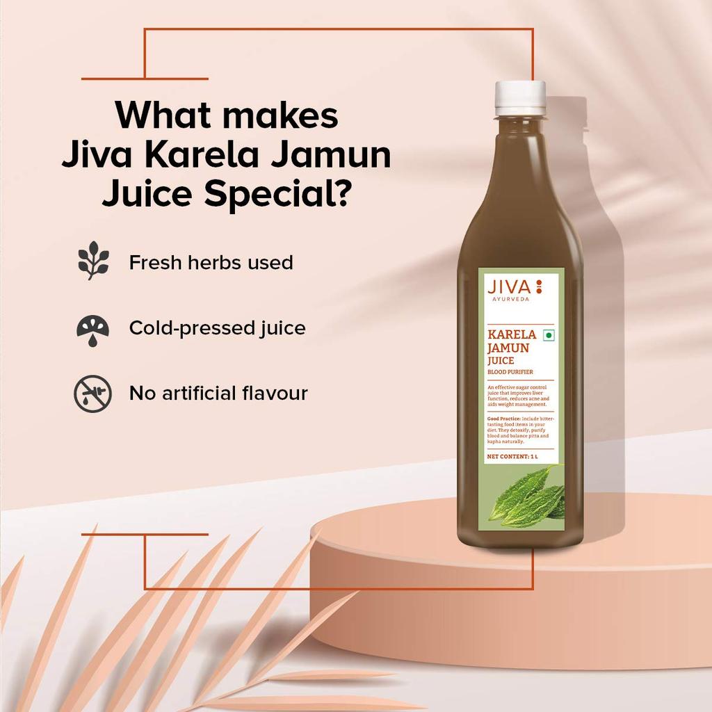 Jiva Karela Jamun Juice 1L Pack of 1 | 100% Pure Herbal Ayurvedic Juice for Adults Immunity Booster