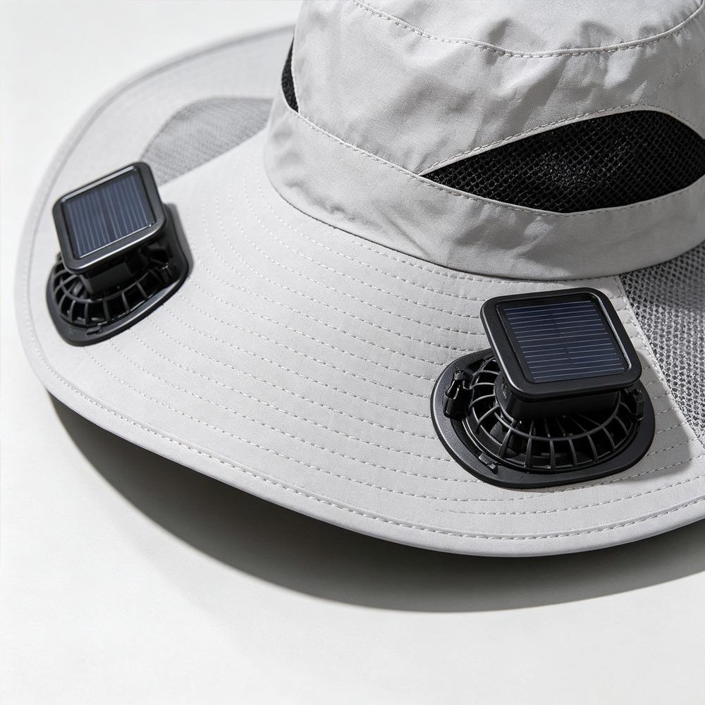 Solar-Powered Wide-Brim Hat with Fan & Face Shield for Outdoor Cycling, Fishing & Sun Protection