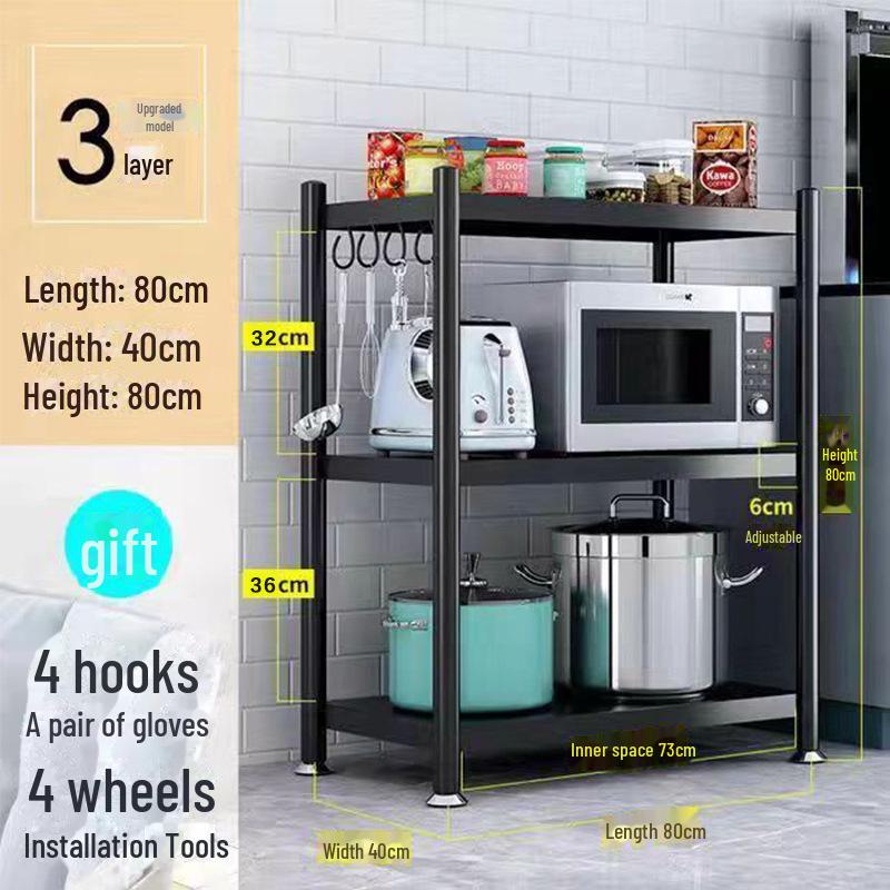 Multi-Layer Kitchen Floor Rack: Multi-Function Microwave and Cookware Storage (Non-Stainless Steel)