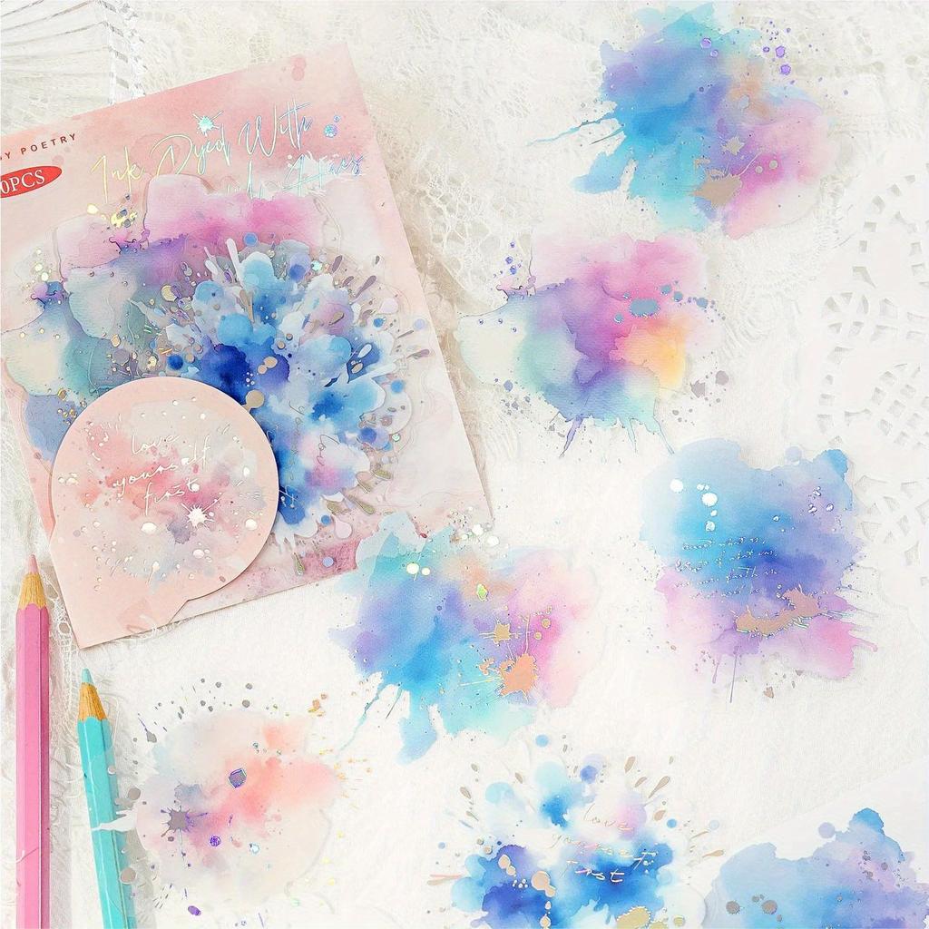 2 Packs Colorful Series Decorative Sticker Watercolor Foil Stamping Collage Scrapbooking Label Diy Diary Journal Planner