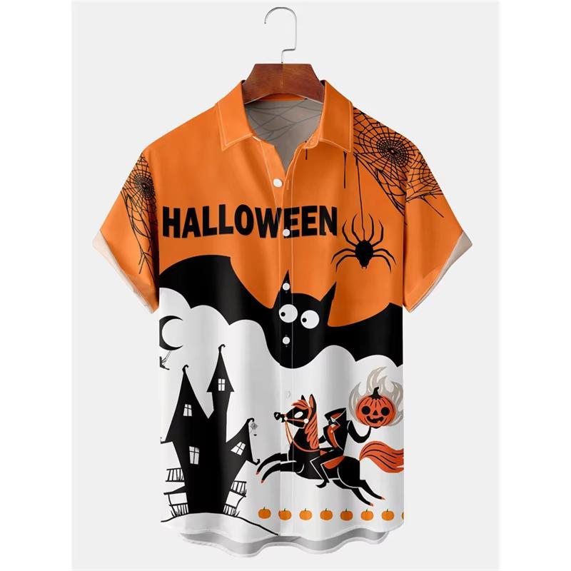 Unisex 26 Fashionable Halloween Shirts for Men and Women in Cute Style Party and Festival Tops Pumpkin Head Printed Short Sleeves
