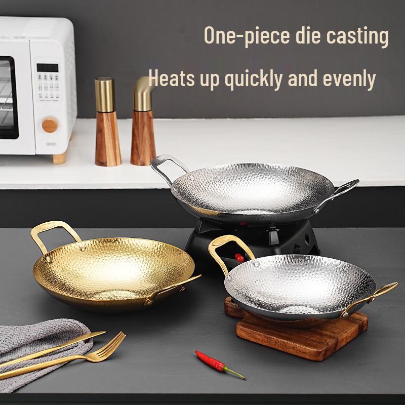 Stainless Steel Snowflake Hammered Wok with Dual Handles for Restaurant Hot Pot & Frying