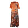 Ladies Casual Printed Long Dress V Neck Mid Waist Pullover Oversized Dress