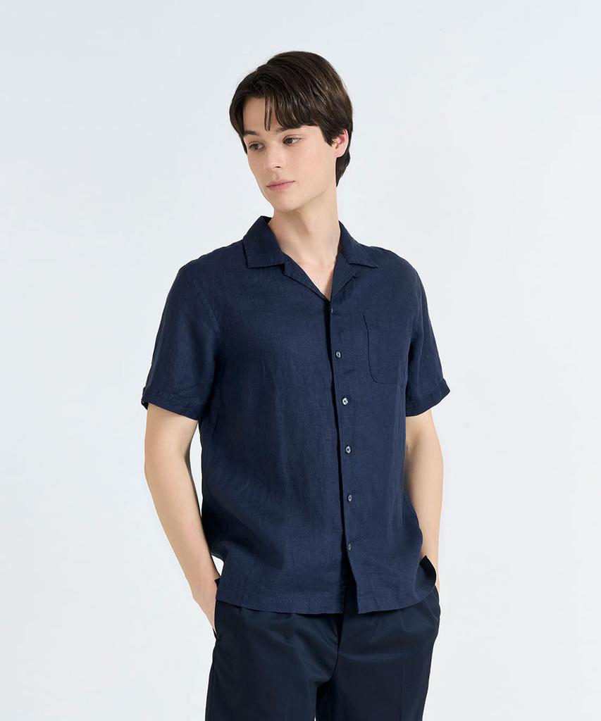 BROOKS BROTHERS Linen Camp Solid Shirt (Navy) (Bbtpmm6396Qem)