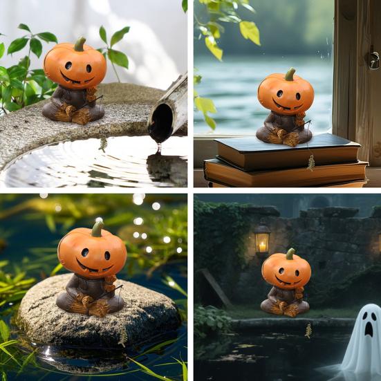 Pumpkin Head Scarecrow Figurine Fishing Scarecrow Sculpture Halloween Decor Pumpkin Statue for Fish Tank Aquarium Pond