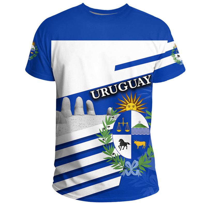 Uruguay Flaggenmuster Herren Damen T-Shirt Fußballtrikots Täglich Lässig Sport Übergröße Fitnessstudio Oberteile 3D Druck T-Shirt Für Mann Kleidung
