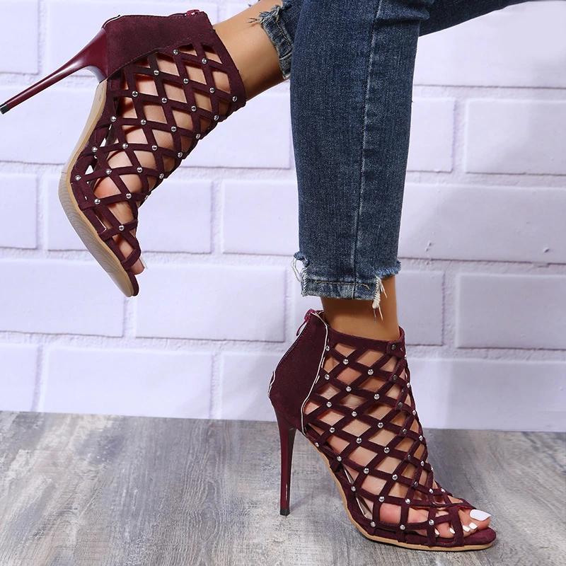 Fashion High Heels Sandals Women 2025 Summer Black Stiletto Modern Shoes Fashion Sexy Peep Toe Designer Sandals Banquet Party Shoes