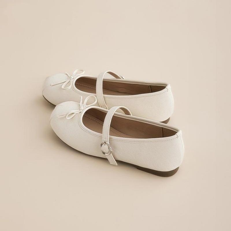 Silver Square Head Light Mouth Mary Jane Single Shoes Women's New Bow Buckle Belt Flat Shoes