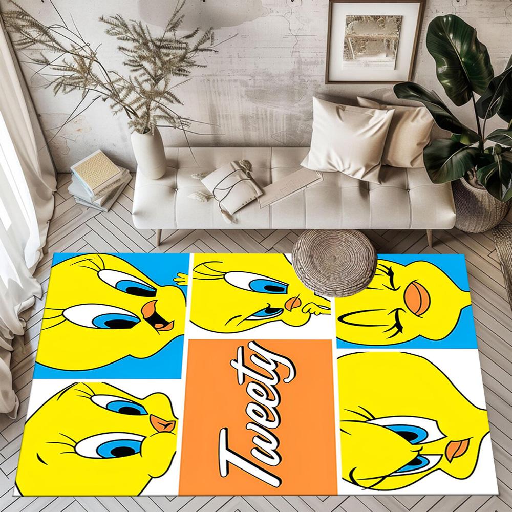 Tweety Bird Collage Square rugs are a great choice for living rooms, bedrooms, home décor, and as gifts.