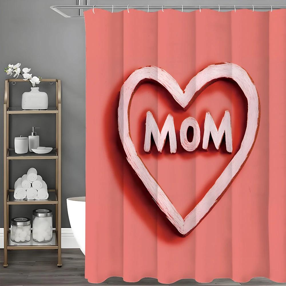 С Днем матери Любовь Красная Занавеска для душа, Декоративная занавеска для душа для ванной комнаты, Водонепроницаемая занавеска для душа с крючками W90xH180cm