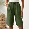 Women's Fashion Cotton-Linen Blend Pocket Elastic Waist Loose-Fit Casual Cropped Pants