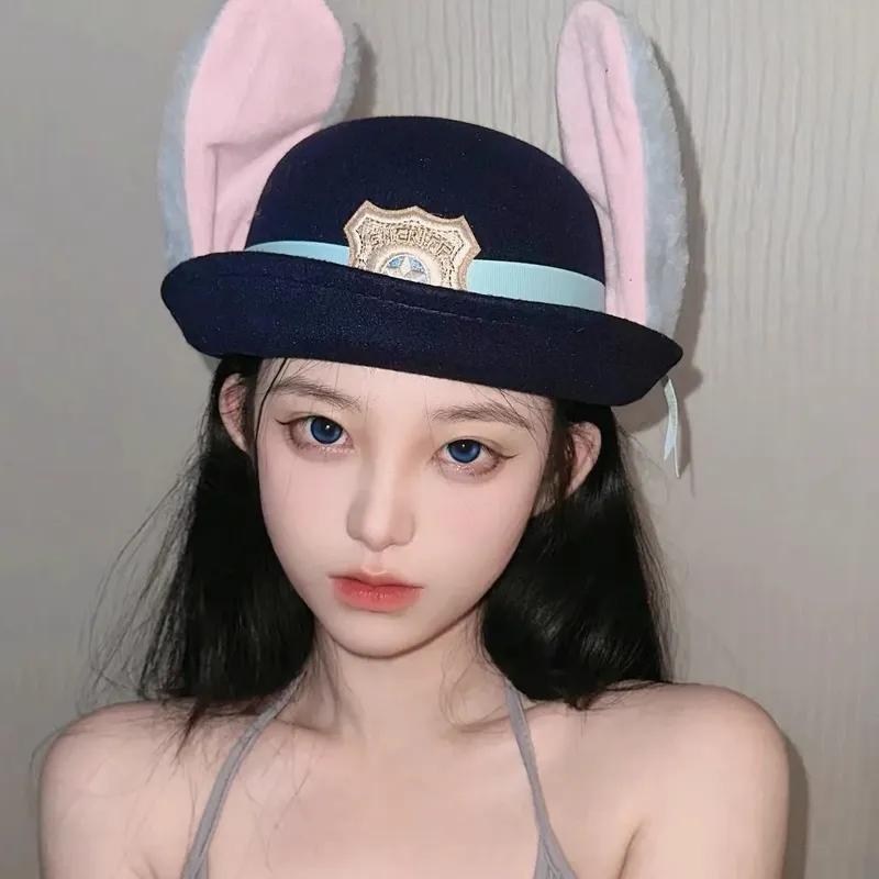 Non-Toxic Cute Judy Hat Rabbit Bowler Hat Zootopia Police Officer Judy Hat Children'S Adult Cosplay Headband Headwear Hat Cute Gift Hot