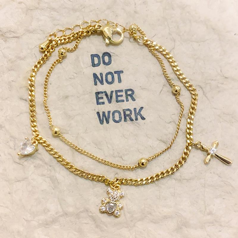 18K Gold-Plated Zircon Bear Cross Bracelet - Fashionable, Versatile, Luxurious Jewelry for Women