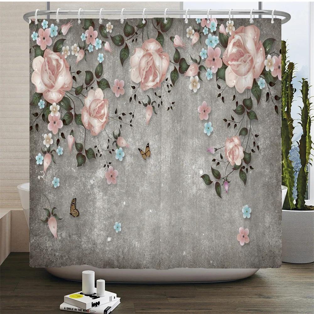 Plant Flowers and Birds Shower Curtain 180x180cm Floral Printed Shower Curtain Polyester Bath Curtain Bathroom Decor With Hooks