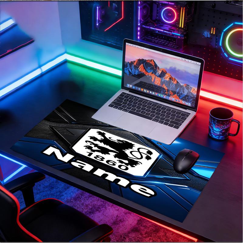 Custom Name Personalized 1860 Munchen Football Club Pattern Mousepad, Laptop PC Desk Mat, Decorative Desk Mat for Home Keyboard Pad Gift