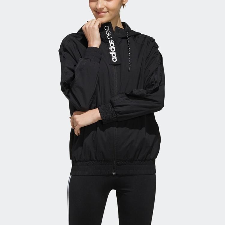 Adidas Neo Hooded Sports Jacket Unisex Outerwear Black FK9939