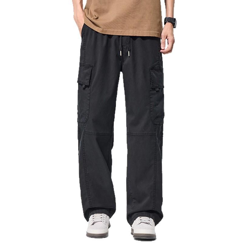 American trendy brand Lyocell large pocket overalls casual pants men's trend loose wide-leg straight elastic waist trousers