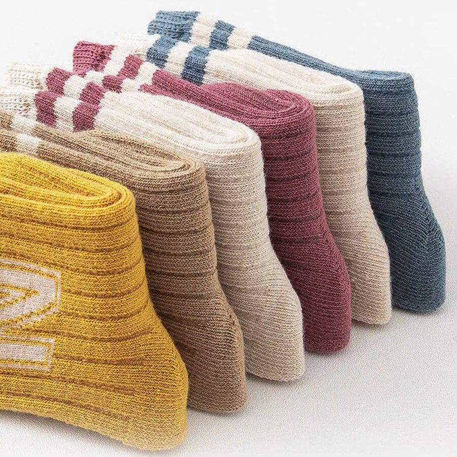 3 Pairs Baby Letter Socks Knit Soft Cotton Sock Kids Long Knee High Socks Infant Toddler Baby Boys Girls Cute Stripe Socks