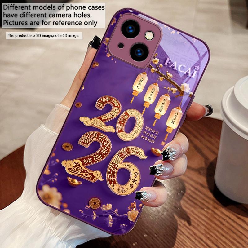 Happy New Year, 2026 For iPhone 17 Air 16 E 15 14 13 Plus 12 mini 11 17 Pro Max XR Xs Max 16E 7 8 Tempered Glass Phone Case