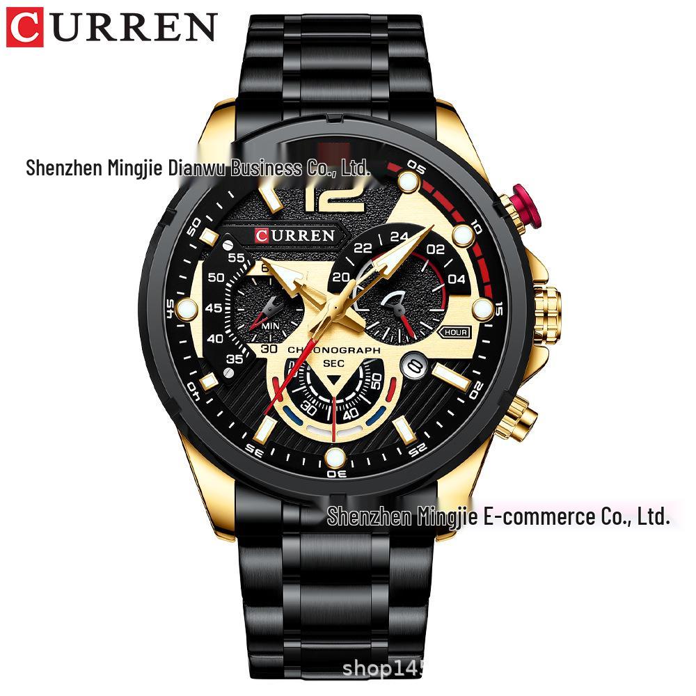 CURREN 8395 Men's Multifunctional Waterproof Sports Watch with Steel Band and Calendar.