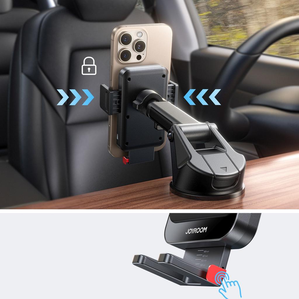 Car phone holder with inductive charger for dashboard - black