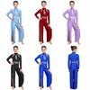 Children‘s Dancewear Sparkly Sequins Mesh Jumpsuit Mock Neck Long Sleeve Back Invisible Zipper Split Wide Leg Bodysuit for Competition