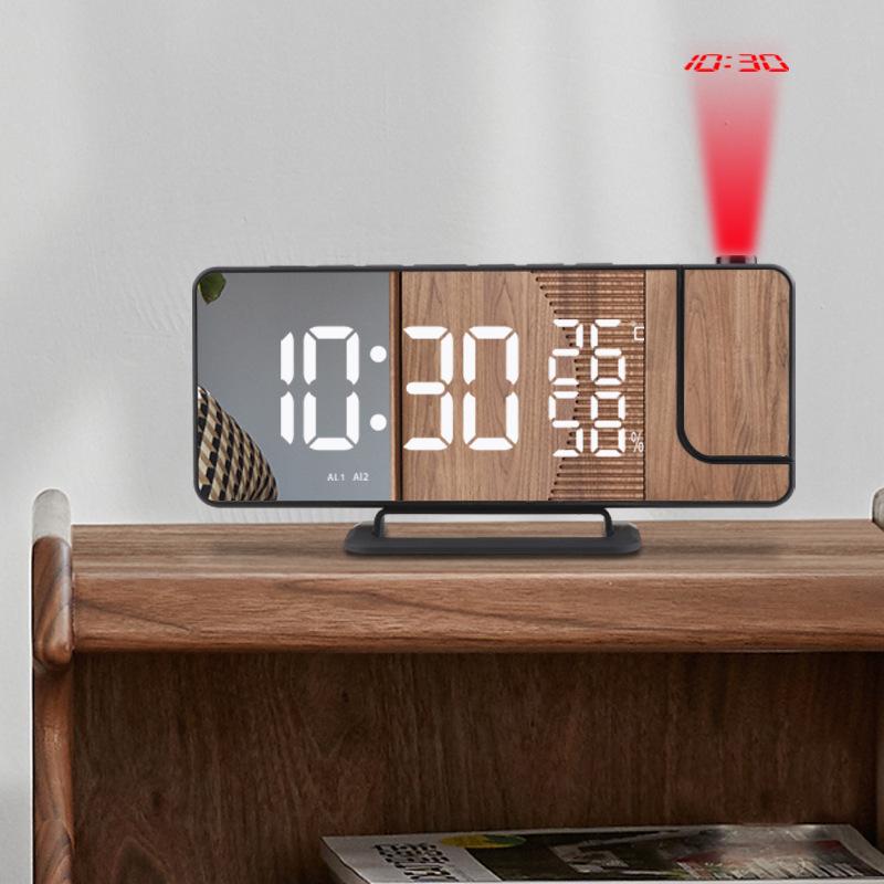 New Radio Projection Alarm Clock LED Large Screen Digital Display Temperature and Humidity Clock Desktop Electronic Clock