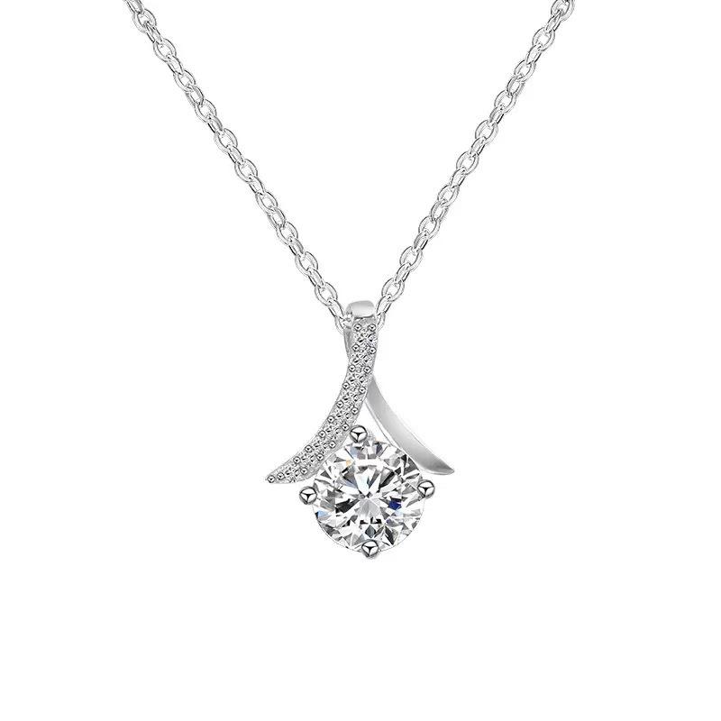 925 Sterling Silver Mermaid Necklace Women French Elegant Moissanite CZ Stone Choker Lightweight Fashion OL 925
