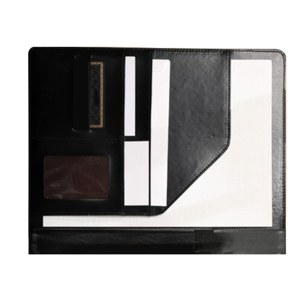 Business Folder Organizer PU Leather Card Holder for Documents File Office Supplies Black