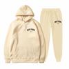 Men's And Women's Street Velvet Hooded Printed Sweatshirt Hoodie Trousers Suit