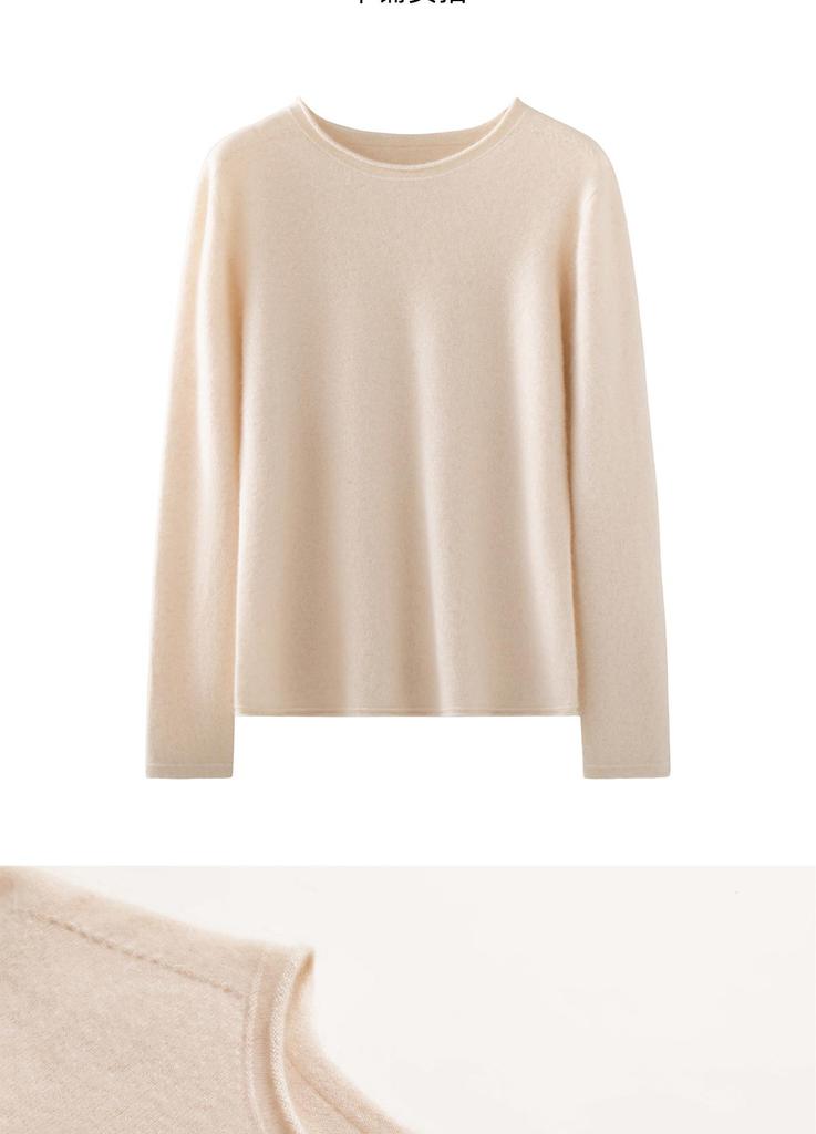 2026 Le Ka Sha Women's Pure Cashmere Round Neck Knit Sweater, 12-Gauge, Rolled Hem