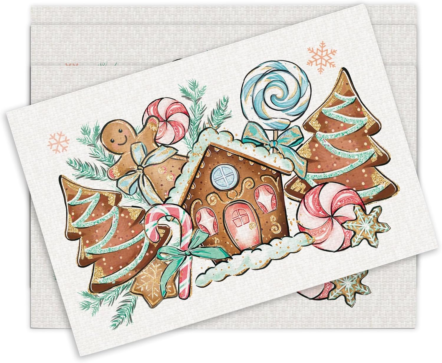 

Christmas Gingerbread House PVC Placemats Set of 4, Xmas Tree Cookie Peppermint Candy Dining Place Mats Table Decor 4Pcs