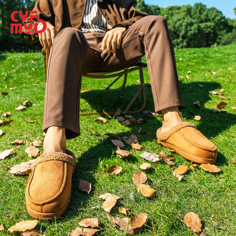 Men's Winter Plush Outdoor House Slippers - Fleece Lining, Memory Foam and Tpr Anti-Slip Sole, Windproof, Warm and Comfortable