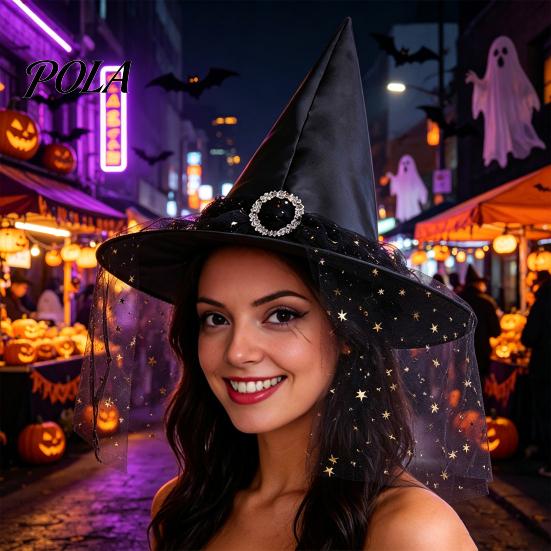 Lightweight Fabric Witch Hat Steeple Halloween Hat, with Lace Edge, Pointed Breathable Headwear, for Cosplay Party Costume Performance