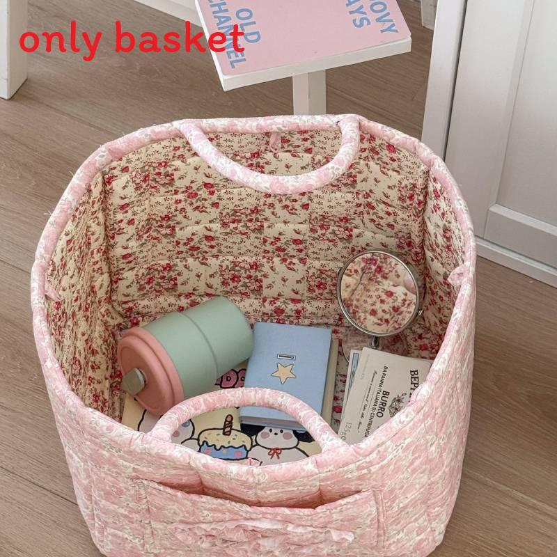 Floral Fabric Storage Basket With Foldable Handle For Home Organization And Gift Use