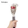 Red Resin Feather Skull Head Walking Cane Fashion Decorative Steel Stick Gentleman Elegant Cosplay Cane Knob Crosier 98cm