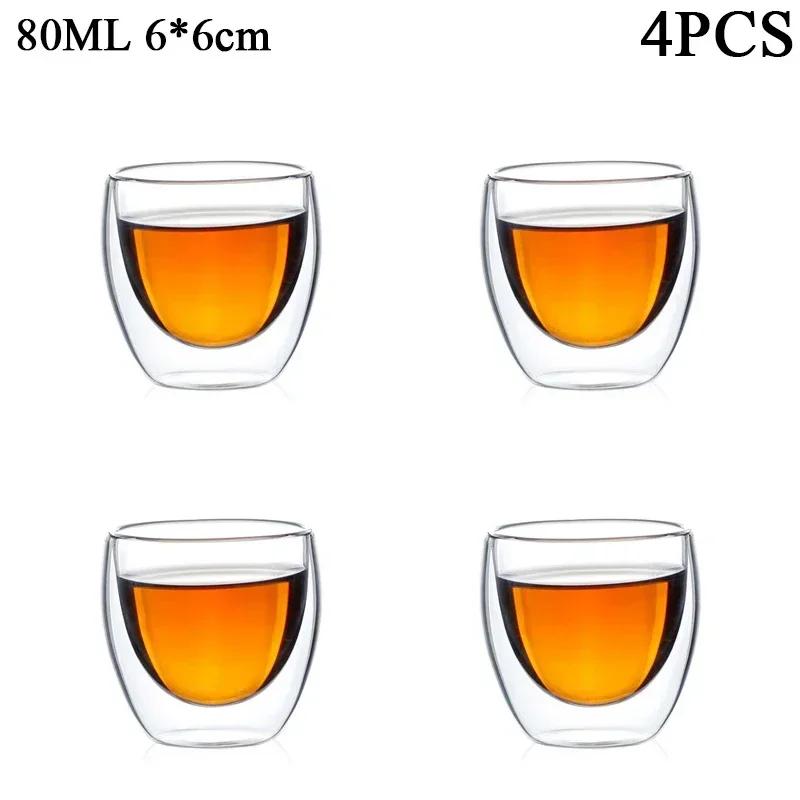 80ML/150ML 2-18PCS Double Wall Glass Kung Fu Tea Cup Transparent Coffee Milk Water Mug High Borosilicate Glass Drinkware Tea Set