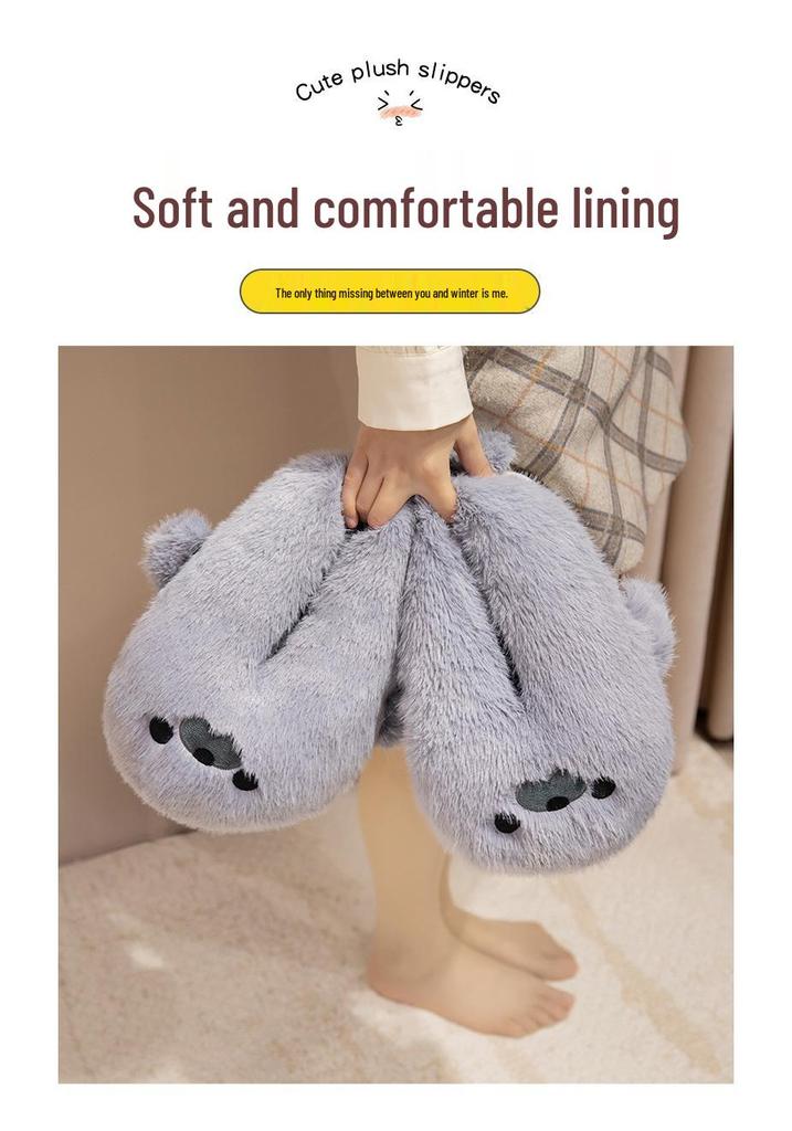 Adorable Cartoon Sea Lion Plush Slippers - Warm, Non-slip Cotton for Men and Girls
