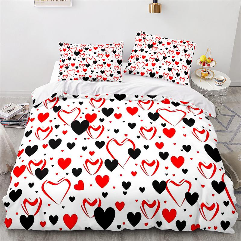 Love Heart Duvet Cover Romantic Theme Bedding Set Microfiber Cartoon Comforter Cover Full King Queen For Girls Teen Adult Gifts