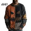 Layering Sweatshirt Halloween Gruseliges Gesicht Pullover für Damen Patchwork Print Strick Frühling Herbst Winter Oberteil Langarm Rundhals Genäht Herbst Outfit