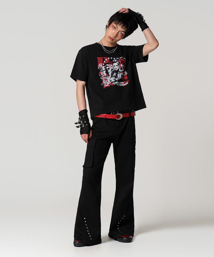 Geuleigaijeukeulleob Pigment Punk Mood Crop Short Sleeve T-Shirt Black