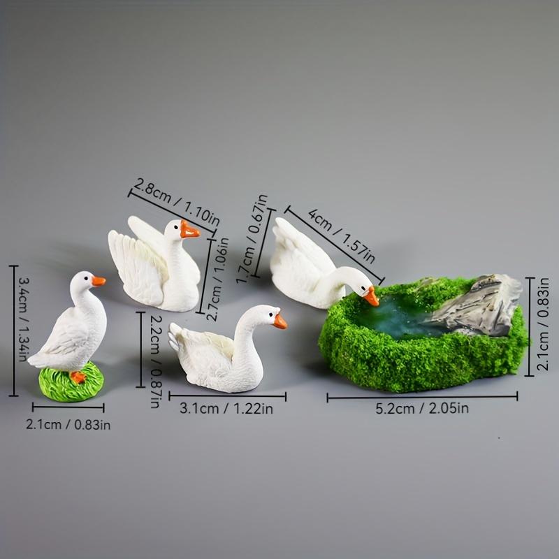 5PCS Miniature White Goose Family Resin Figurines - Serene Pond Scene with 3 Geese & Rockery, Perfect for Garden Landscaping, Bonsai