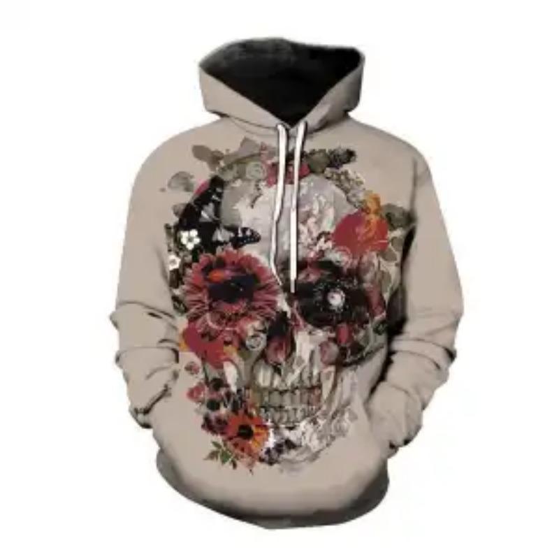 Autumn Skull Halloween Digital Printed Sweatshirt Fashion Thin Men's Pullover Hoodie