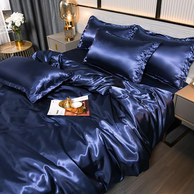 Bedding Set Solid Color Luxury Bedding Kit Rayon Satin Duvet Cover Set Twin Queen King Size Bed Set 4pcs Home Textile
