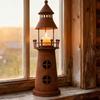 Metal Lighthouse Candle Holder with Rusted Finish Rustic for Mantel, Entryway