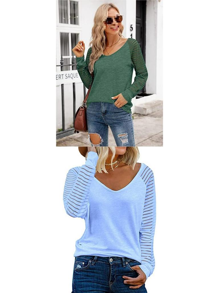 New Women's Patchwork Long Sleeve Striped Casual Loose Top