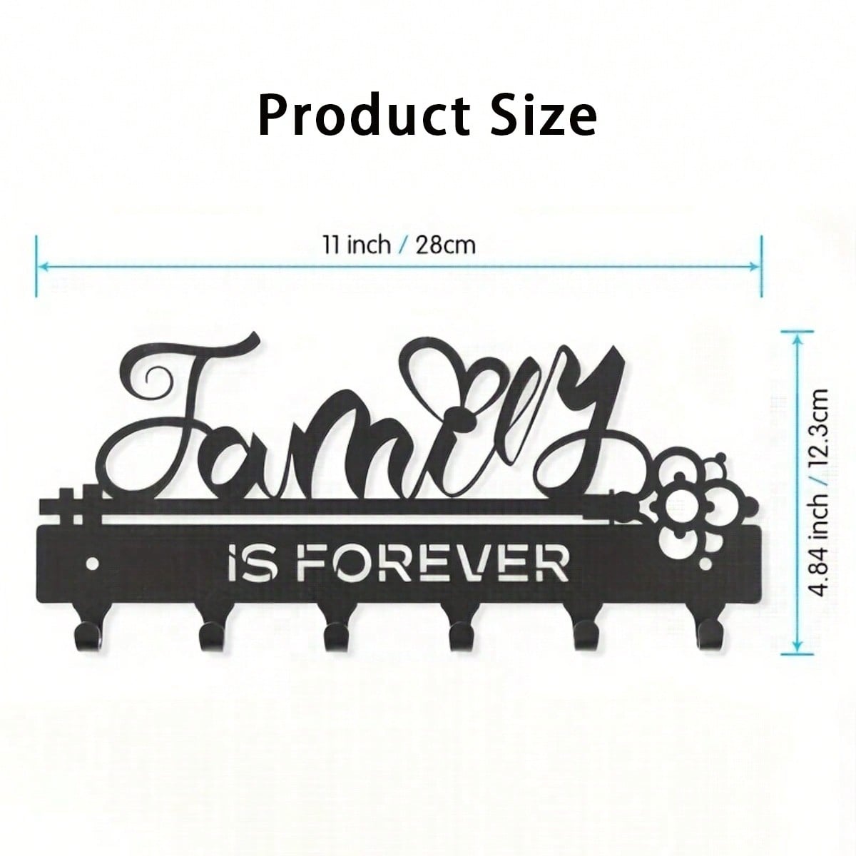 

Custom Farmhouse Key Holder Black Metal Wall Hook Floral Decor Personalized 13x28