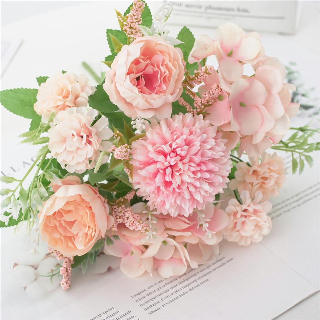 Peony & Daisy Silk Bouquet: 7-Fork Faux Flowers for Home Decoration