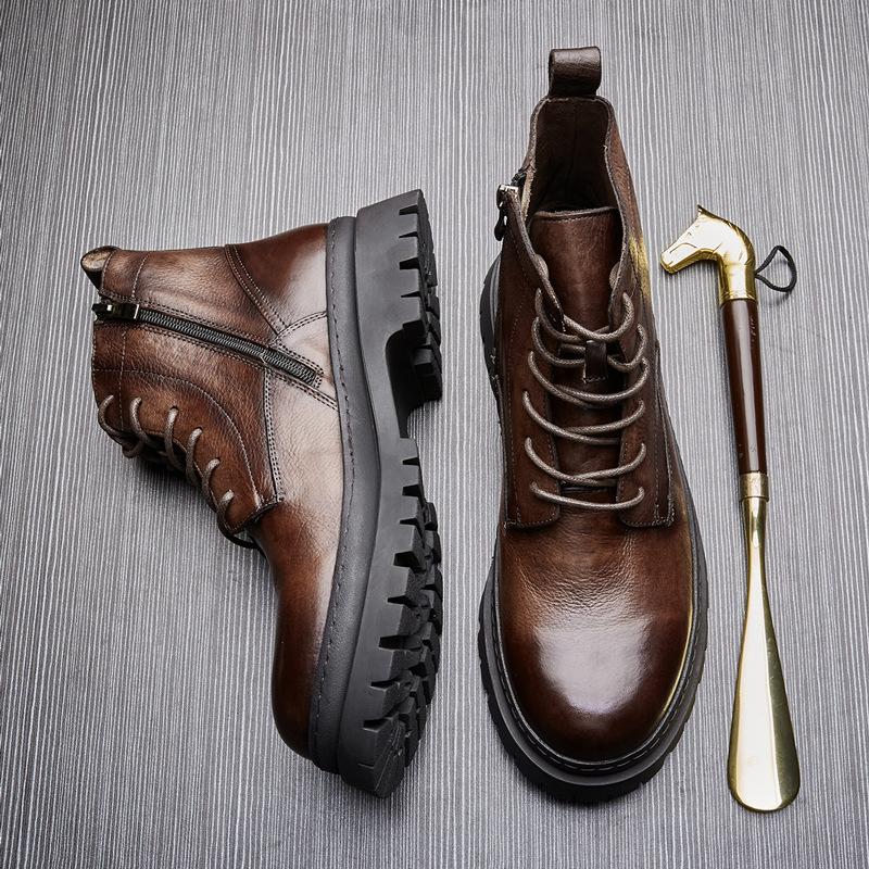 Martin Boots Men's High-top British Retro Cowhide Tooling Boots Flow Locomotive Boots Men's Leather Boots Men's Short Boots